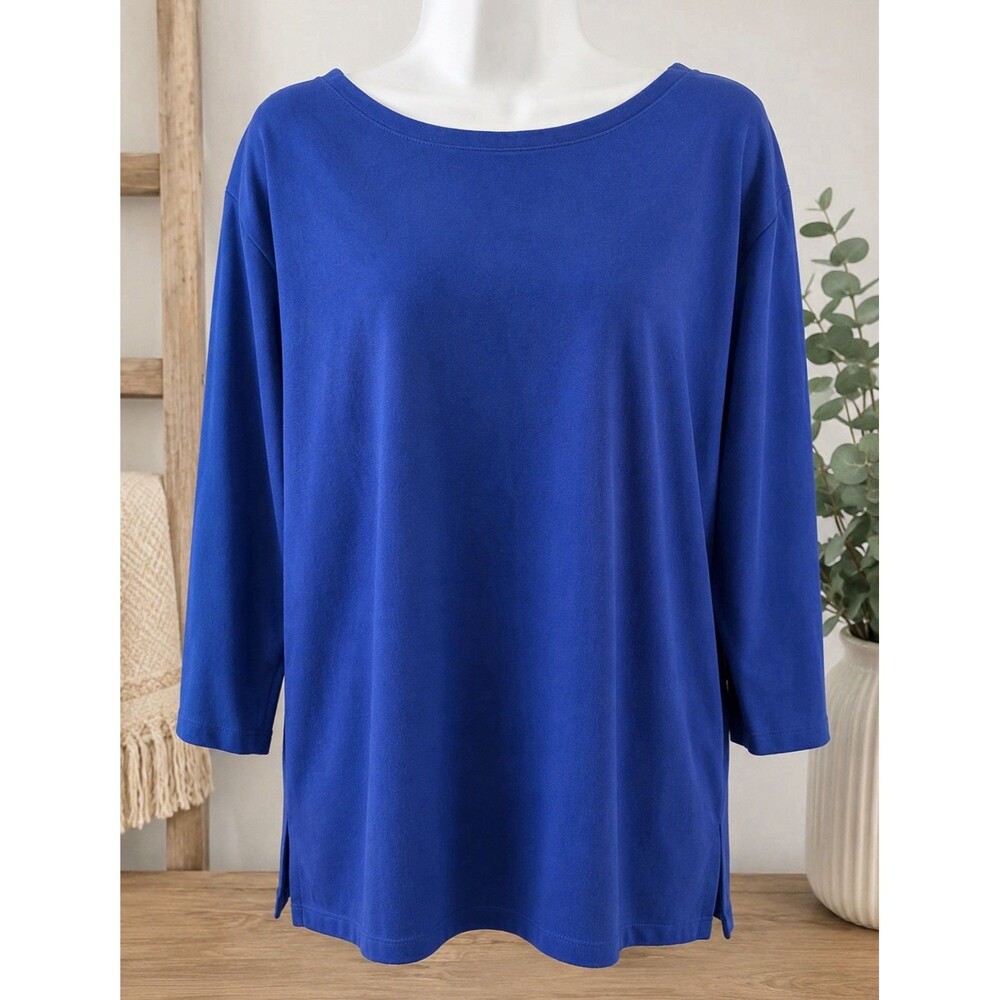Leslie Fay Sportswear Size Medium Women’s Blue 3/4 Sleeve Blouse Top 40” Bust